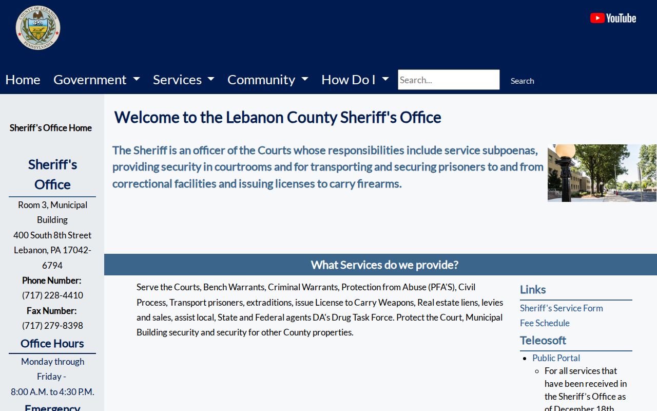 Lebanon County arrest lookup Sheriff office