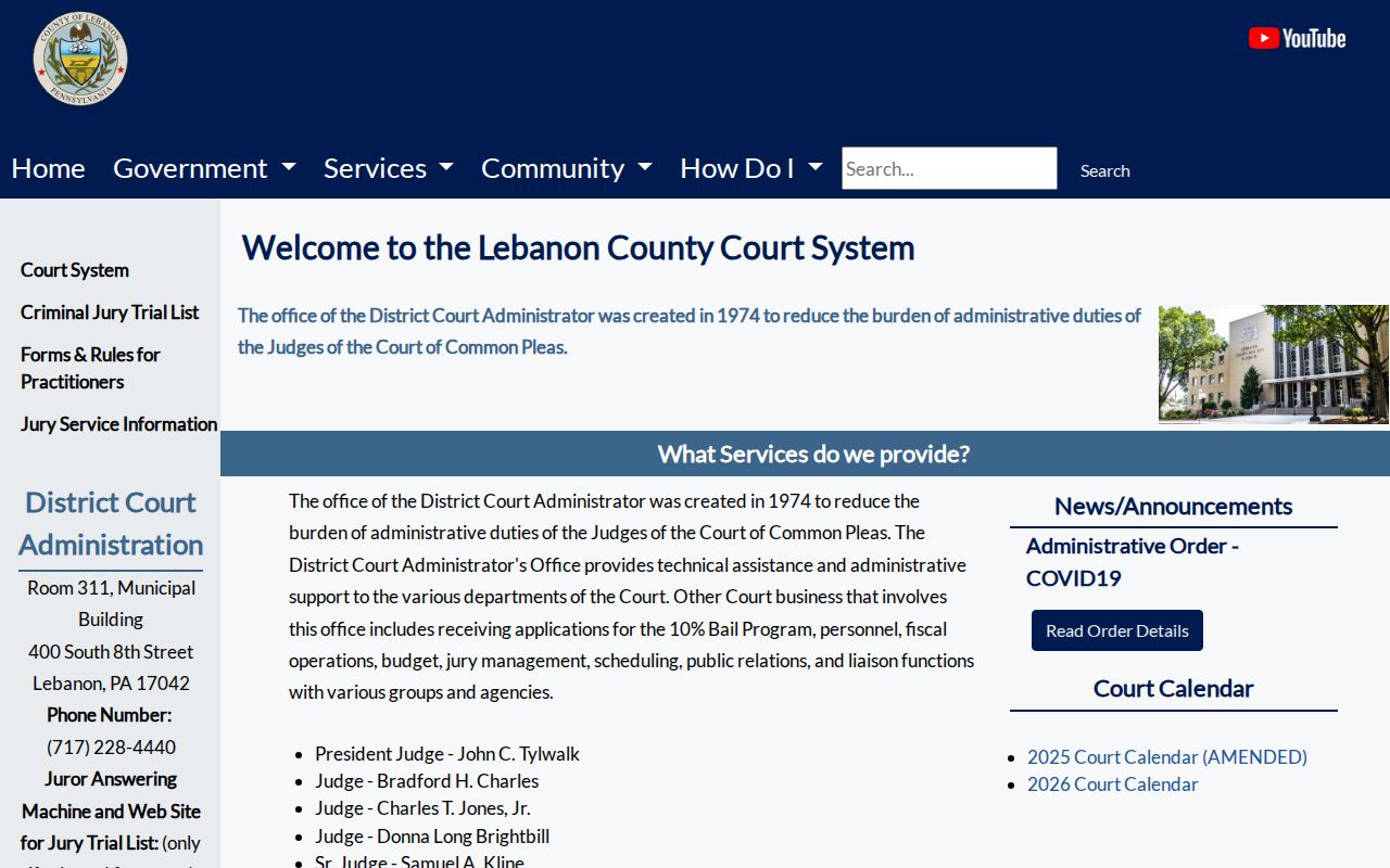 Lebanon County criminal court administration page