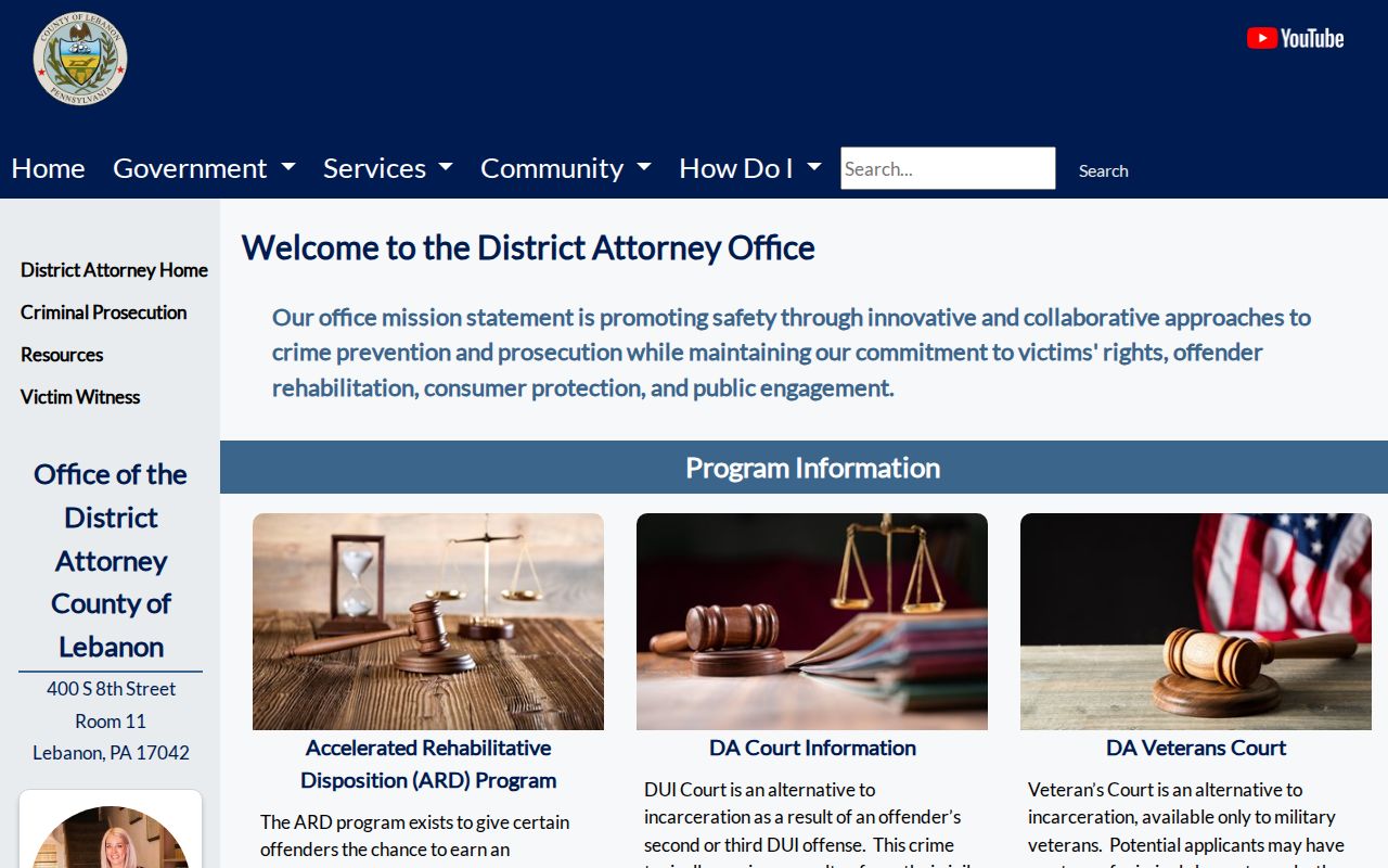 Lebanon County criminal court District Attorney page