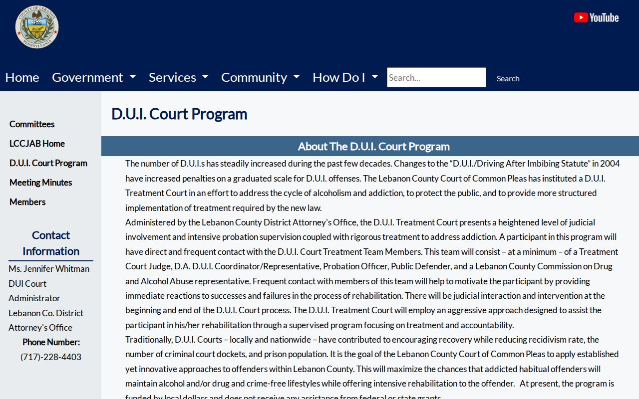 Lebanon County criminal court DUI Treatment Court