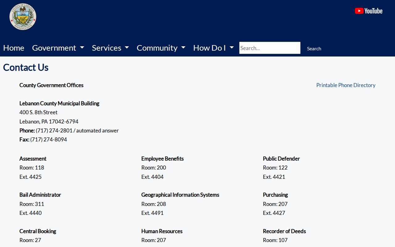 Lebanon County criminal records office directory