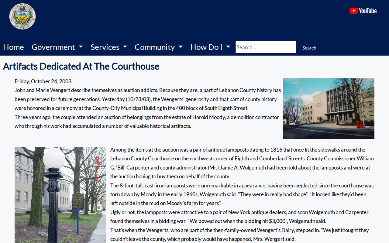 Lebanon County criminal court history and courthouse artifacts