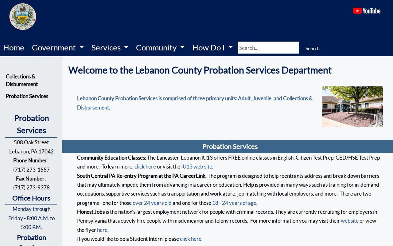 Lebanon County criminal record probation services