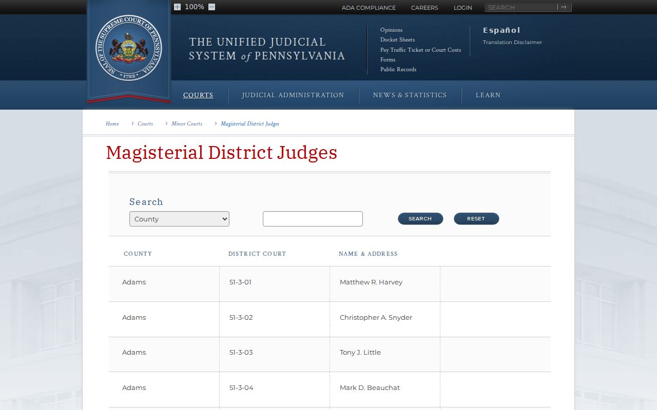 Palmyra criminal court records information in the Magisterial District Judge directory