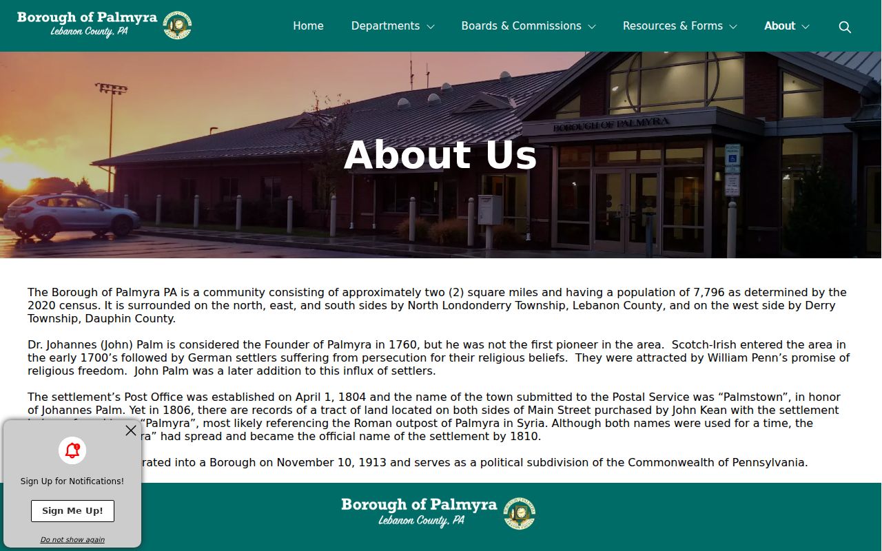 Palmyra borough history source for local criminal records context